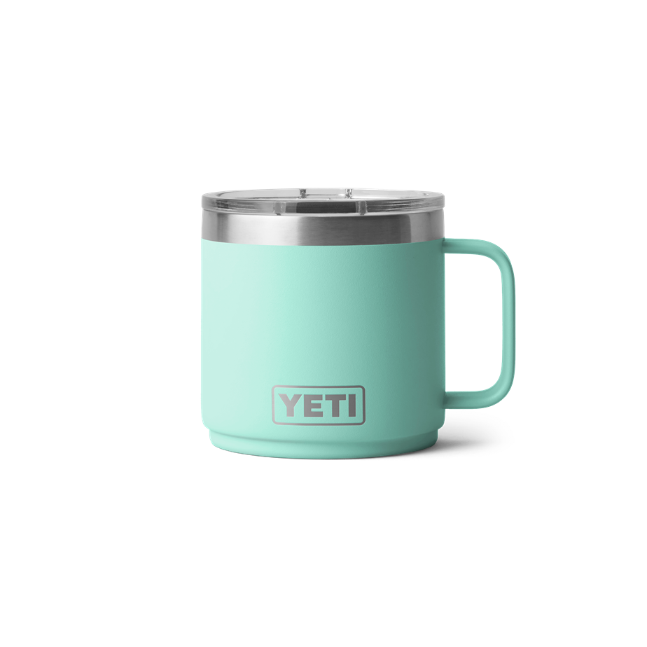 Matte seafoam insulated stackable 14 oz mug with clear Magslider lid and sturdy handle from durable drinkware under $50