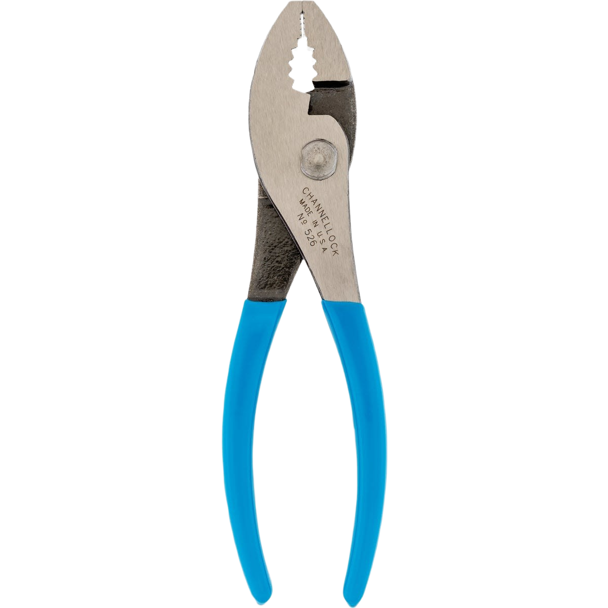 Metal slip joint pliers with blue ergonomic grips, suitable for tools and home improvement tasks