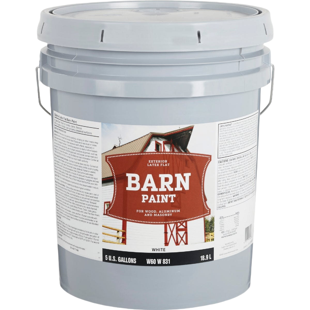 5-gallon white exterior latex flat barn paint for wood, aluminum, and masonry in paint and home improvement collections