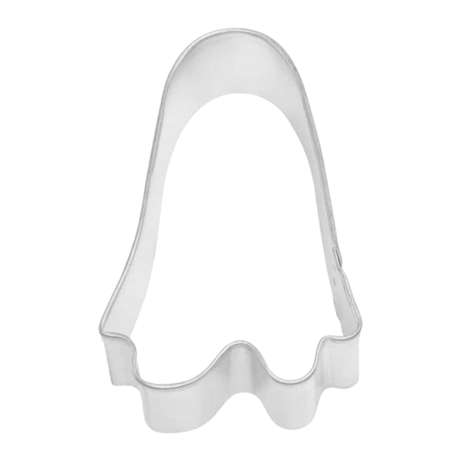 Metal cookie cutter shaped like a ghost for baking and decorating Halloween-themed cookies and treats