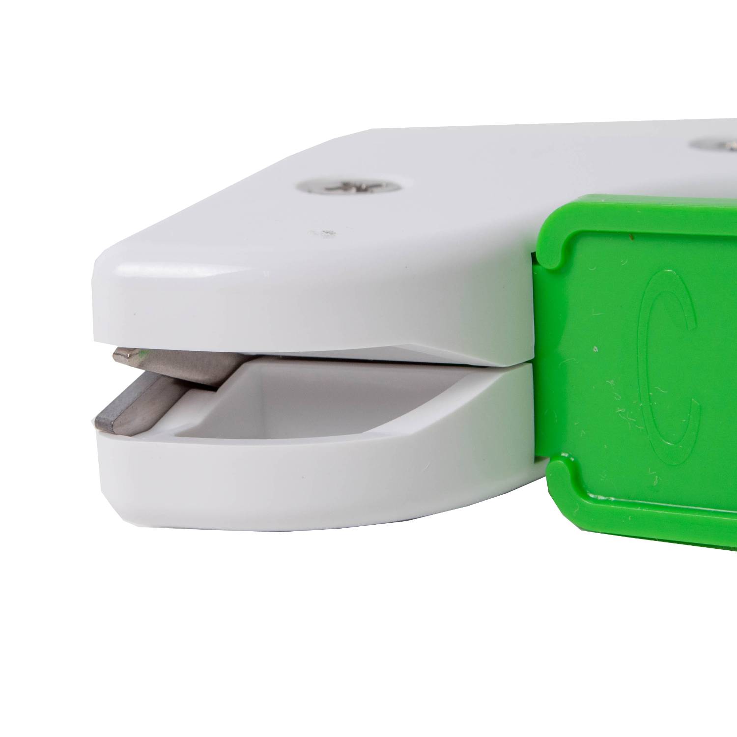 Close-up of a green and white handheld sharpener for gardening and woodworking tools in home improvement collections under $50