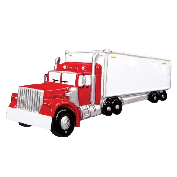Red and white semi truck ornament with customizable trailer for Christmas Ornaments & Tree Decorations under $50
