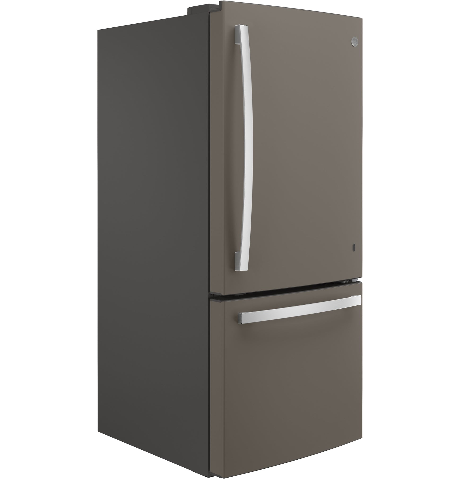 Matte steel bottom-freezer refrigerator with curved stainless steel handles from Refrigerators and Appliances collection