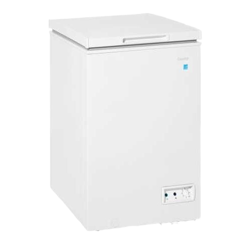 White chest freezer with front temperature control, power indicator light, and one basket from Freezers & Ice Makers collection