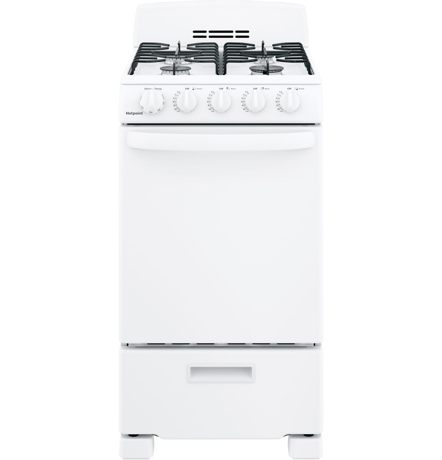 White free-standing gas range with front control knobs and sealed burners in Ranges and Kitchen & Kitchenware collections