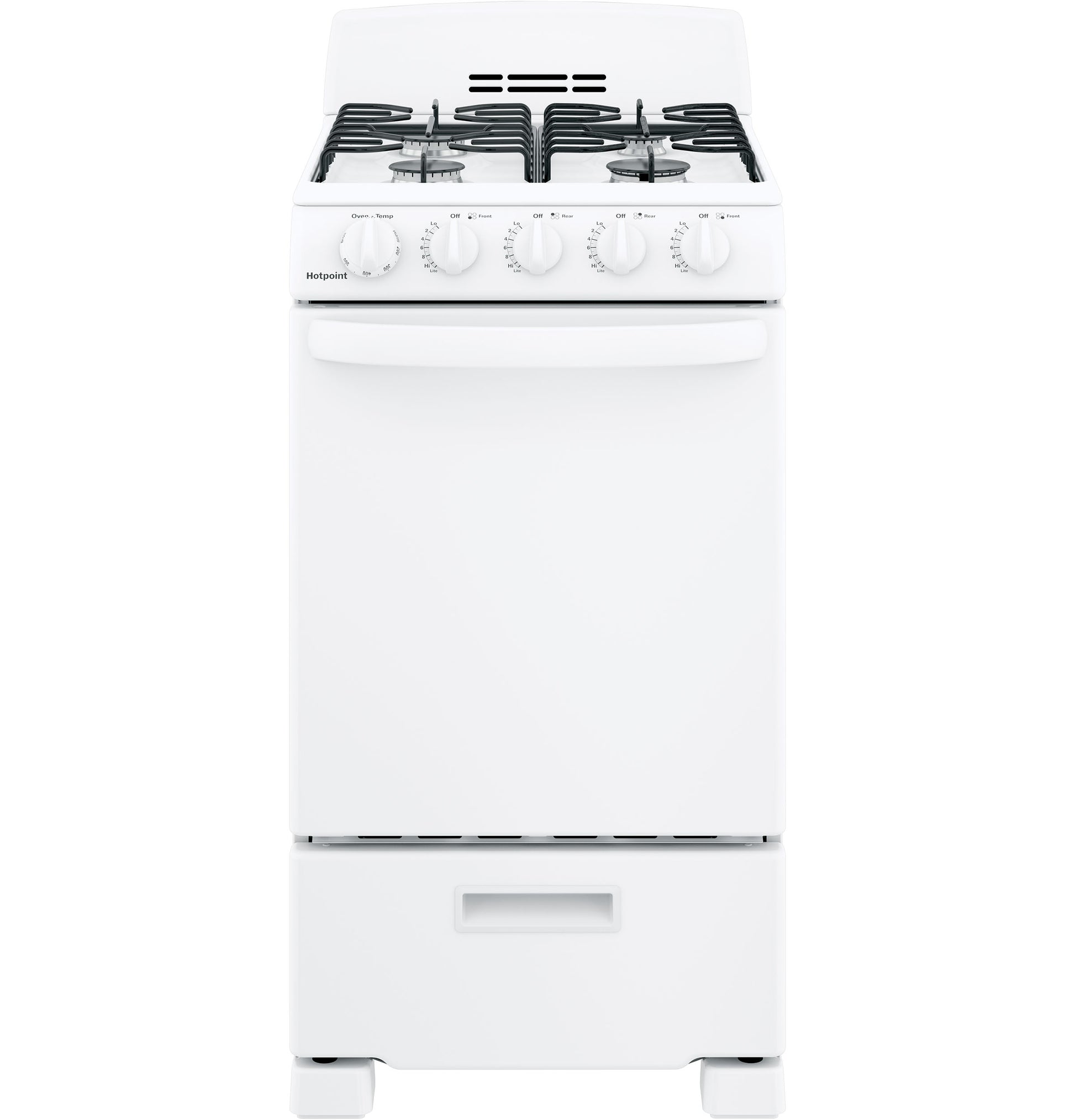 White free-standing gas range with front control knobs and sealed burners in Ranges and Kitchen & Kitchenware collections
