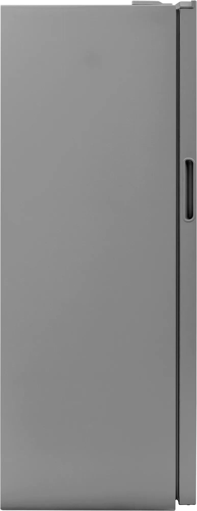 Side view of a tall silver upright freezer with a recessed handle, part of Freezers & Ice Makers, Upright Freezers, Kitchen & Kitchenware, and Appliances collections.