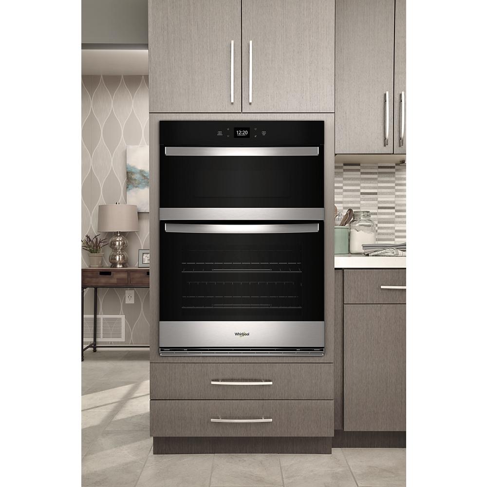 Built-in black and stainless steel combo wall oven with digital display in Wall Ovens and Kitchen & Kitchenware collections