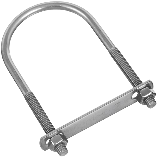 Stainless steel round U bolt with plate and hex nuts for secure fastening in hardware and fasteners collections