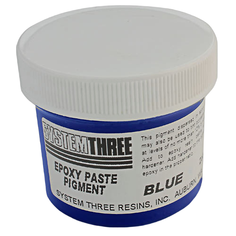 Small container of blue epoxy paste pigment for decorative and wood sealing projects under $50.