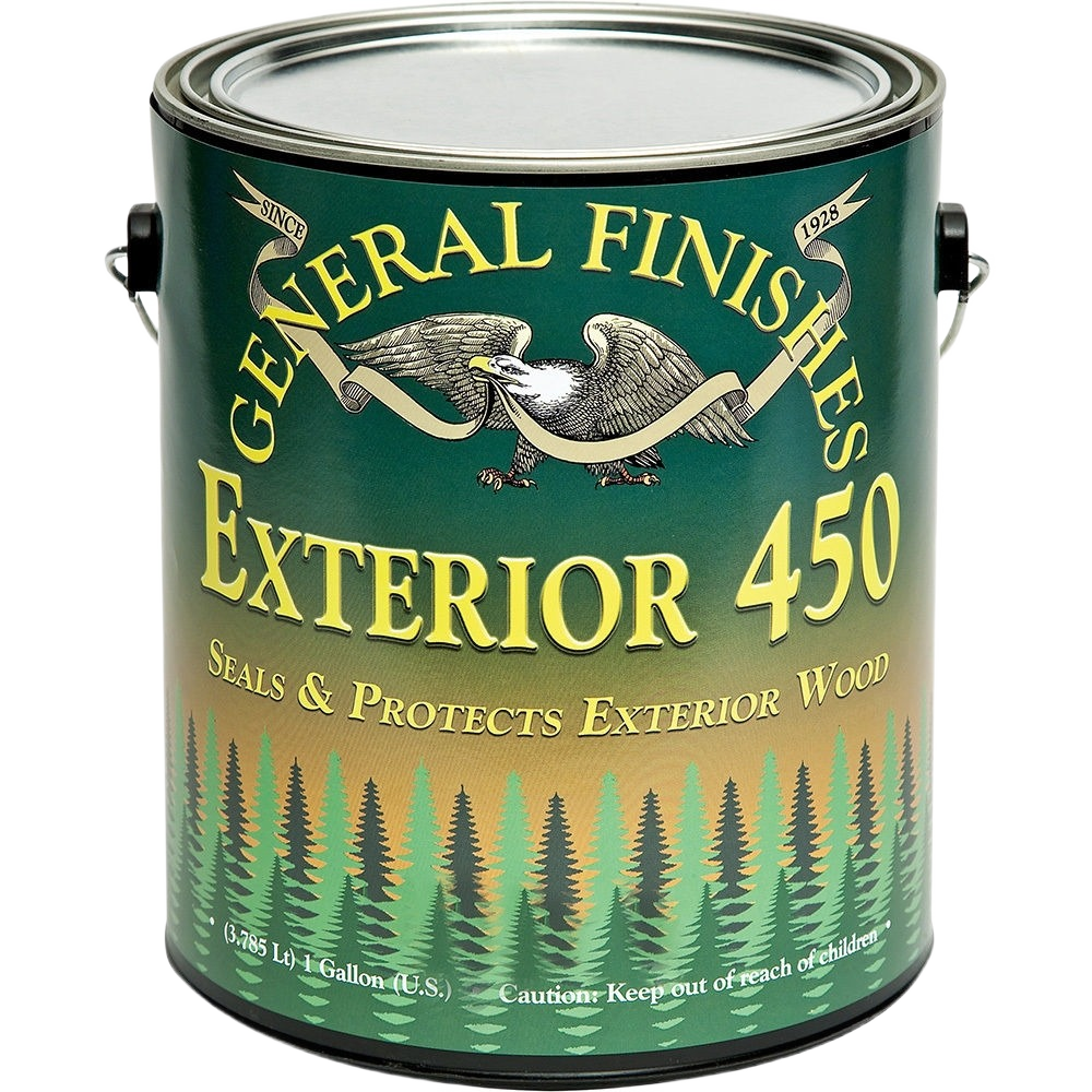 One-gallon can of general finishes exterior wood varnish for durable outdoor wood finishing and protection