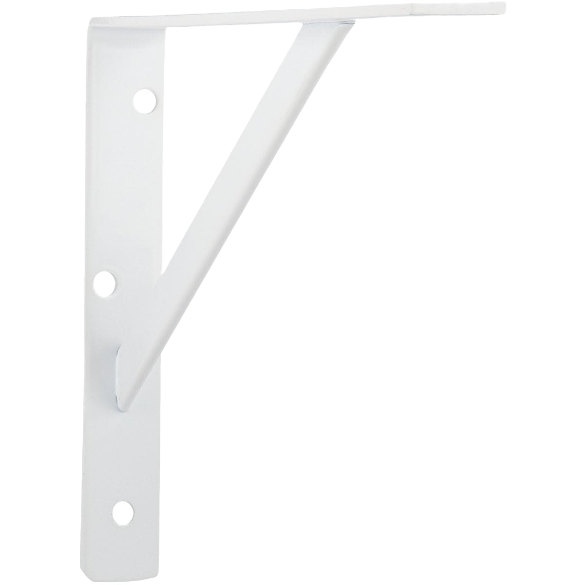 White heavy-duty steel L-bracket for shelving with reinforced support in storage and organization collections