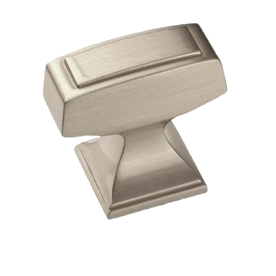 Satin nickel cabinet knob with a classic rectangular shape for hardware and furniture accessories under $50 collection