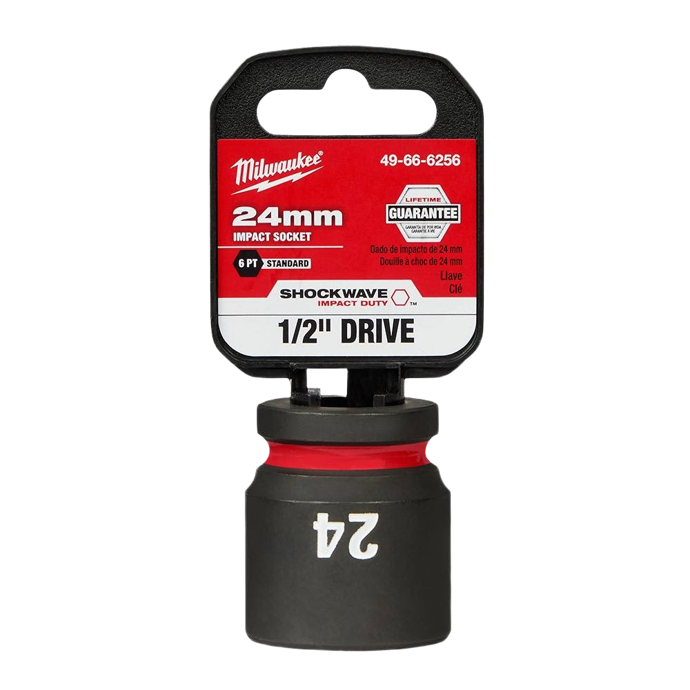 24mm impact socket with 6-point design and 1/2" drive for heavy-duty use in tools and home improvement tasks