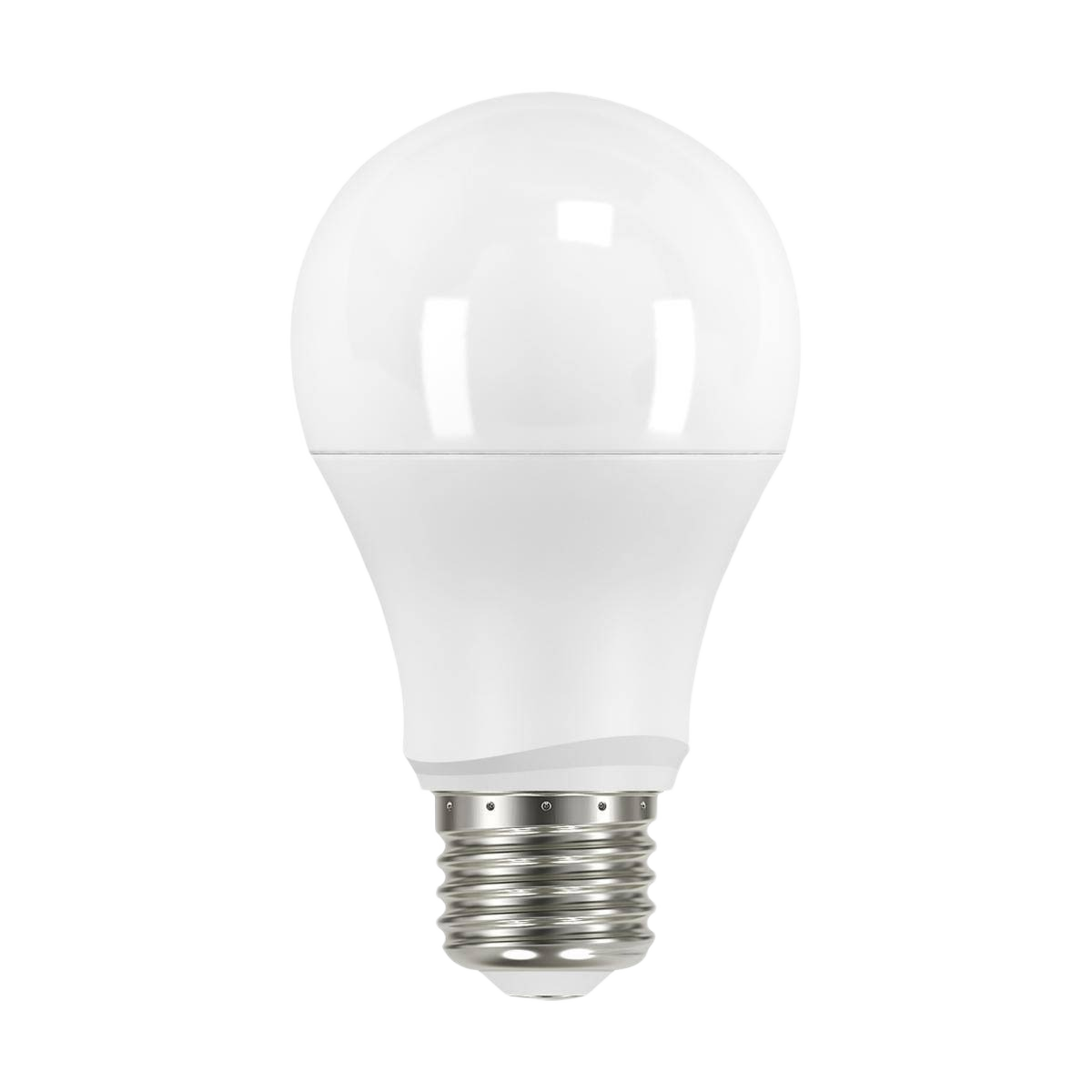 White A19 LED light bulb with metal screw base for energy-efficient lighting and home improvement collections