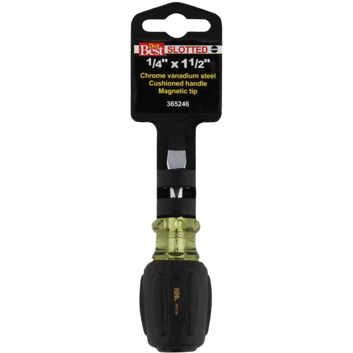 1/4 inch slotted screwdriver with cushioned black handle and magnetic tip for fastening and woodworking tools collections