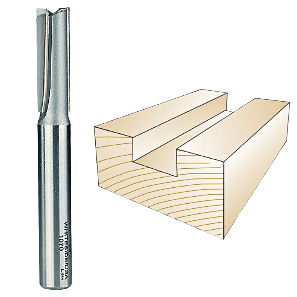 Carbide-tipped straight router bit with 1/2 inch shank for precise woodworking grooves in tool accessories collections