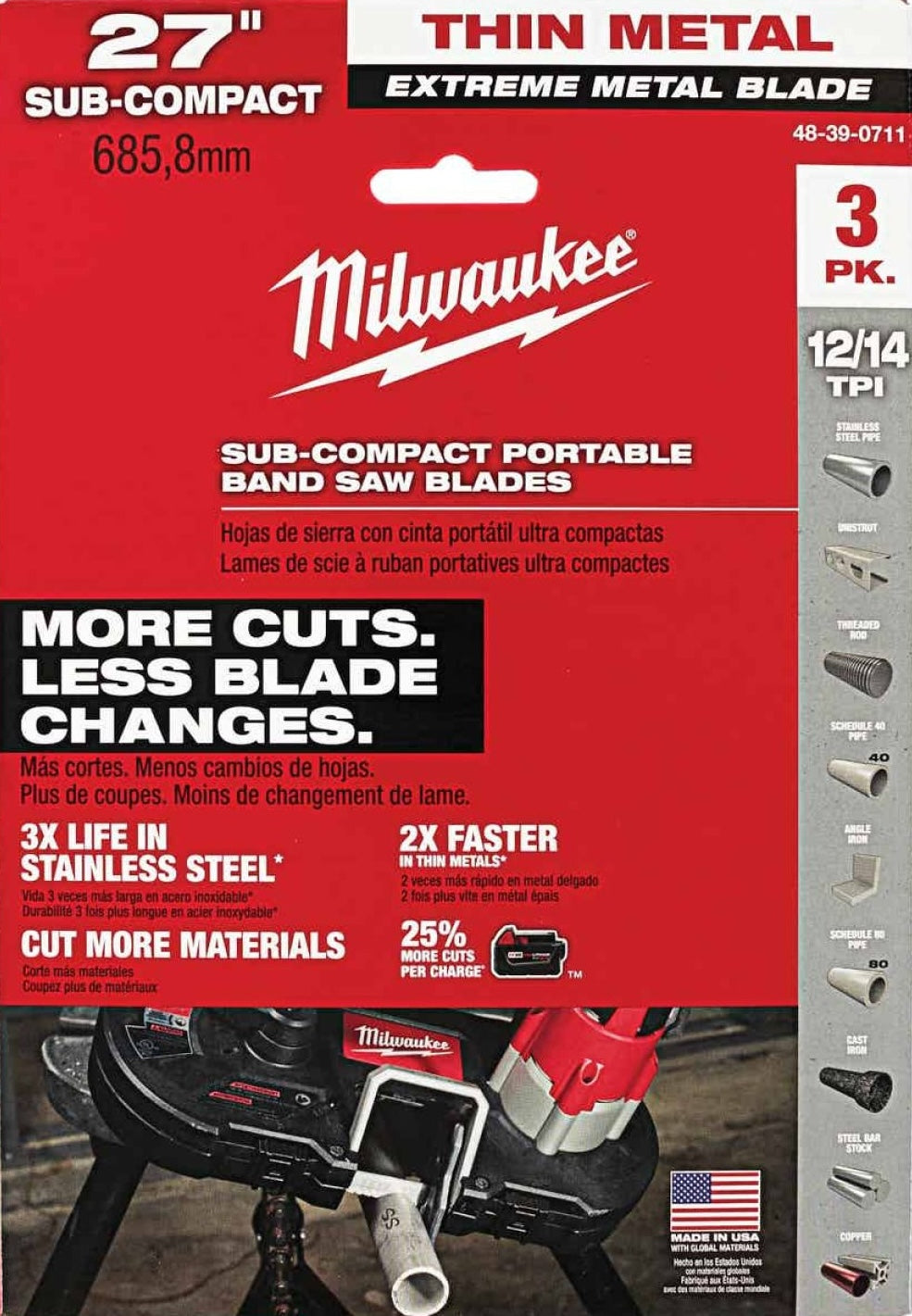 Milwaukee 27-inch sub-compact portable band saw blades for cutting thin metal in power tool accessories