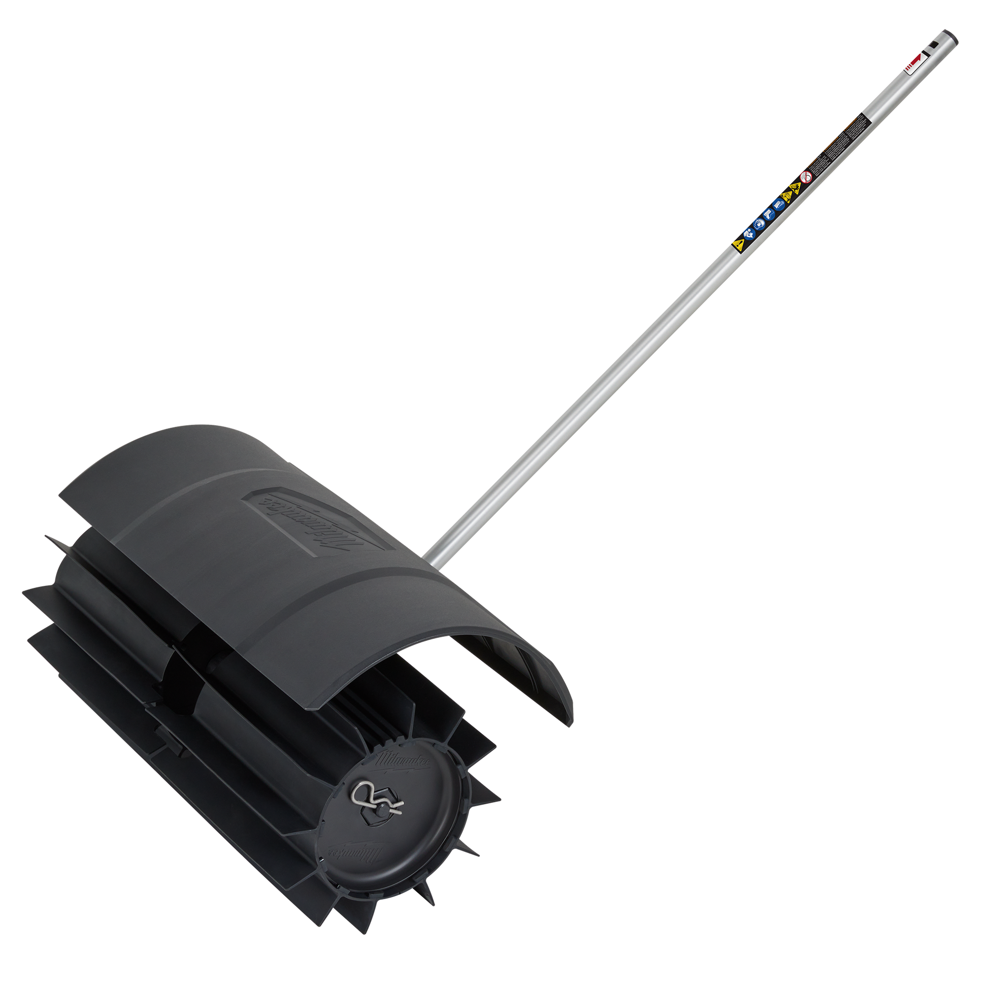Rubber broom attachment with curved blade and metal handle for tools and home improvement tasks