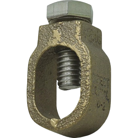 Durable brass ground rod clamp with bolt for secure electrical grounding in tools and home improvement projects