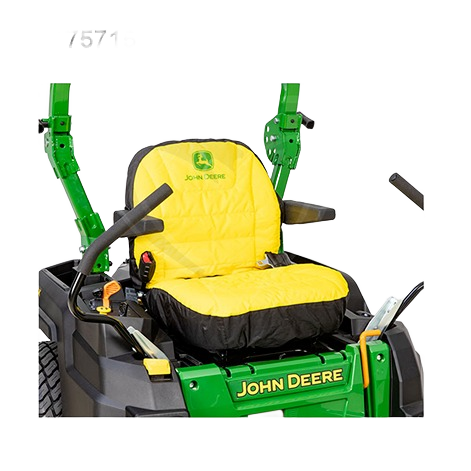 Yellow and black cushioned seat cover designed for John Deere ZTrak mower seats in automotive and tool accessories.