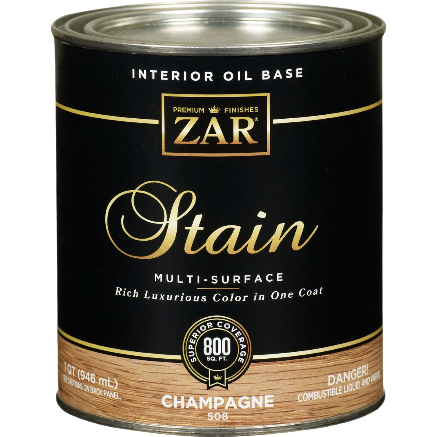 Can of ZAR interior oil base champagne wood stain for multi-surface use in stains and finishes collections
