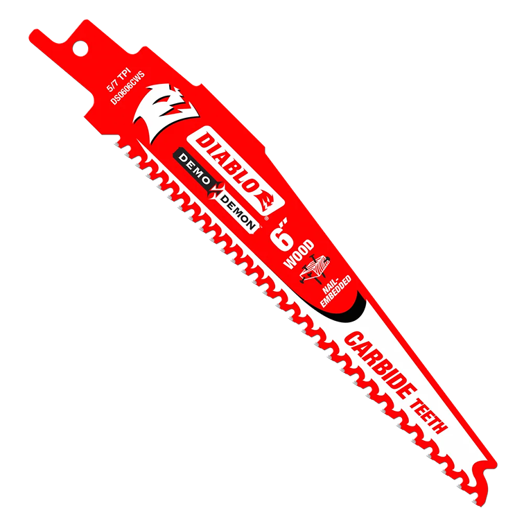 Red Diablo 6-inch carbide saw blade designed for woodworking and nail-embedded wood cutting in tool accessories