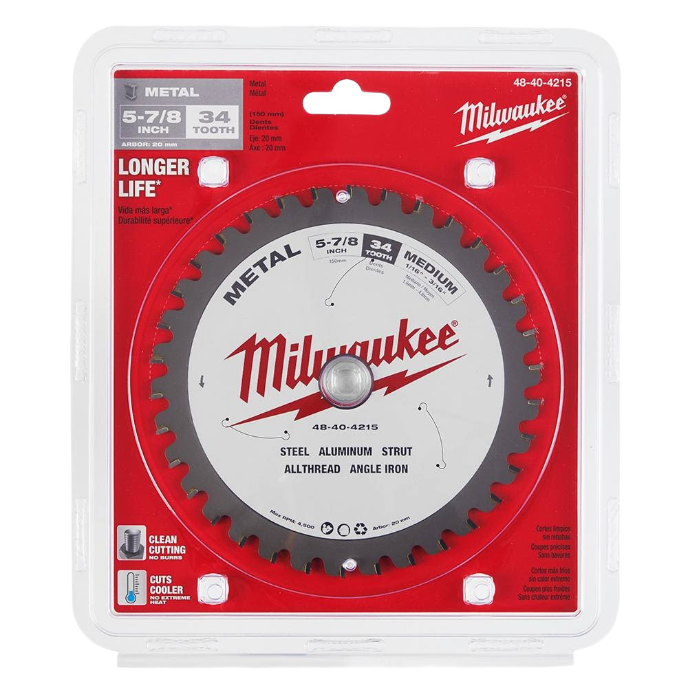 5-7/8 inch 34-tooth metal circular saw blade in red packaging for power and woodworking tool accessories under $50