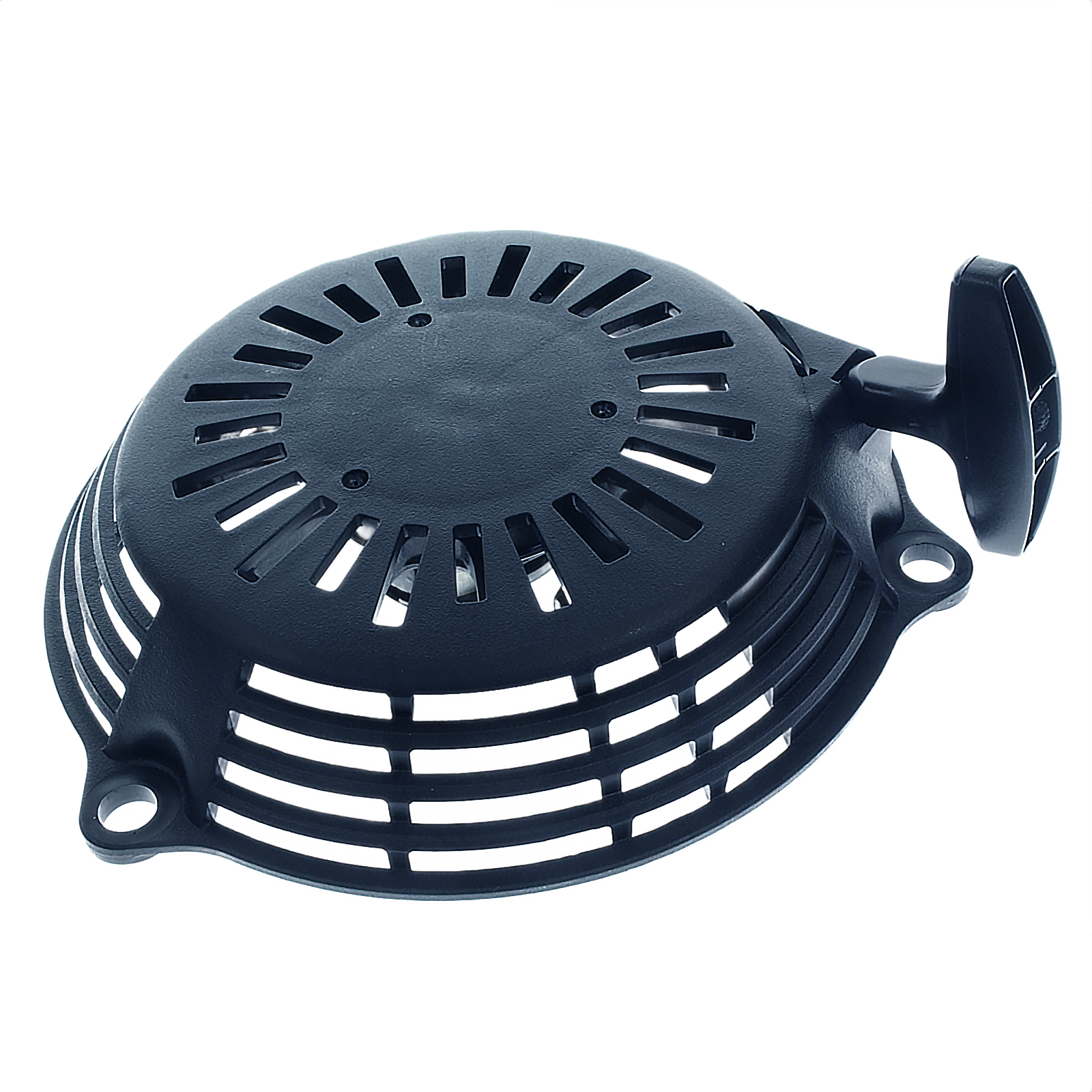 Black recoil starter pull assembly for lawn equipment, suitable for parts and home improvement tools collections