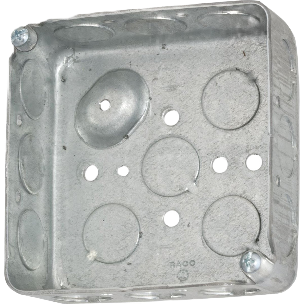 Drawn steel electrical box with multiple knockout holes for wiring installation in electrical and home improvement projects