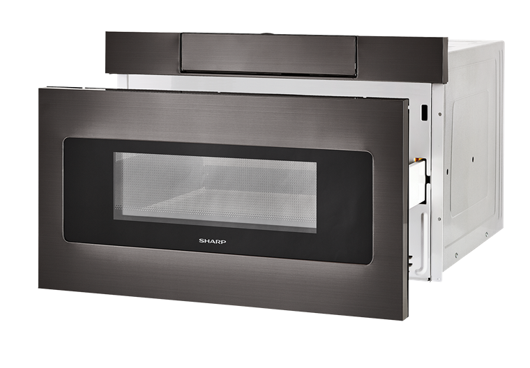Built-in flat panel microwave drawer in stainless steel with black glass window opening feature from Microwaves collection