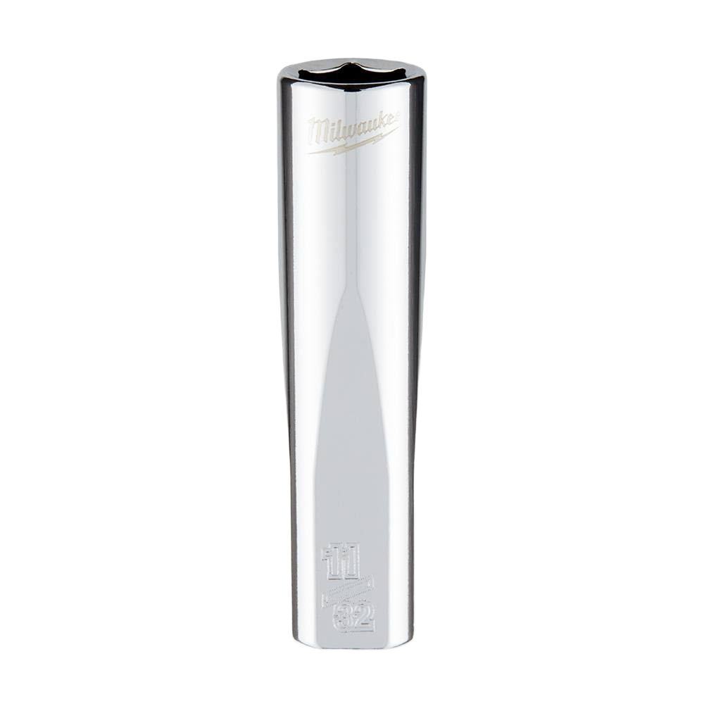 Chrome-finished deep socket with four flat sides for secure grip in home improvement tool sets