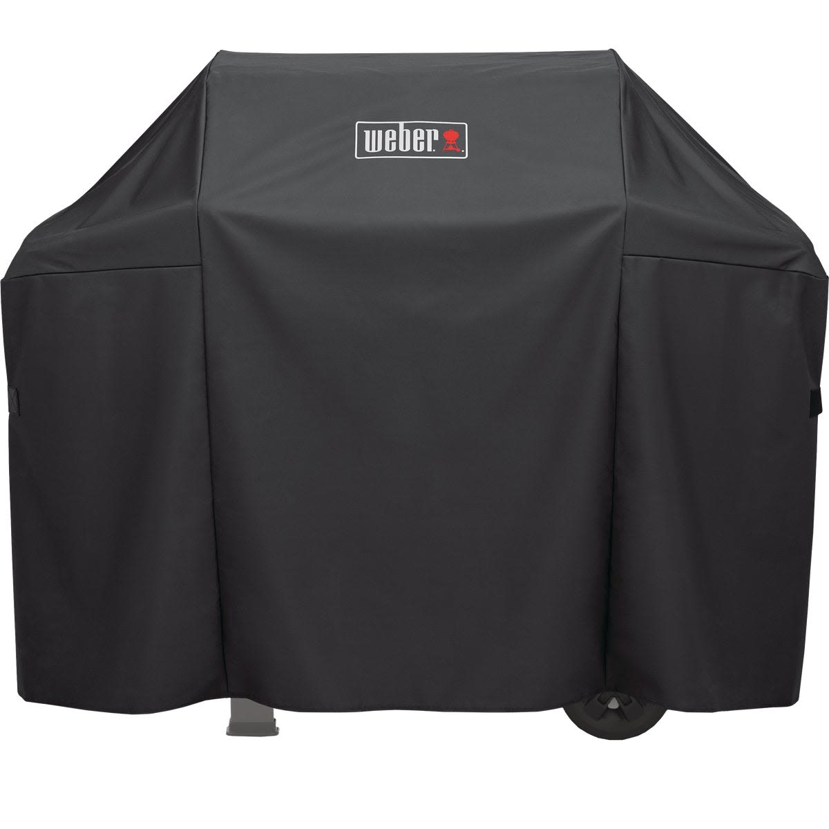 Black polyester protective cover designed for a 3 burner grill, offering weather resistance for home improvement tasks