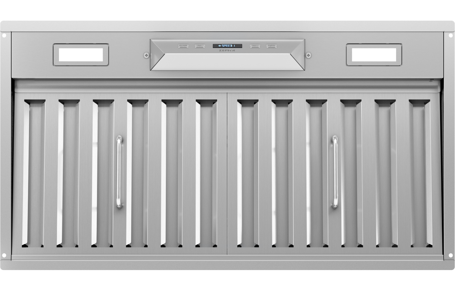 Stainless steel Tornado II insert range hood with digital controls and pro baffle filters for kitchen appliances