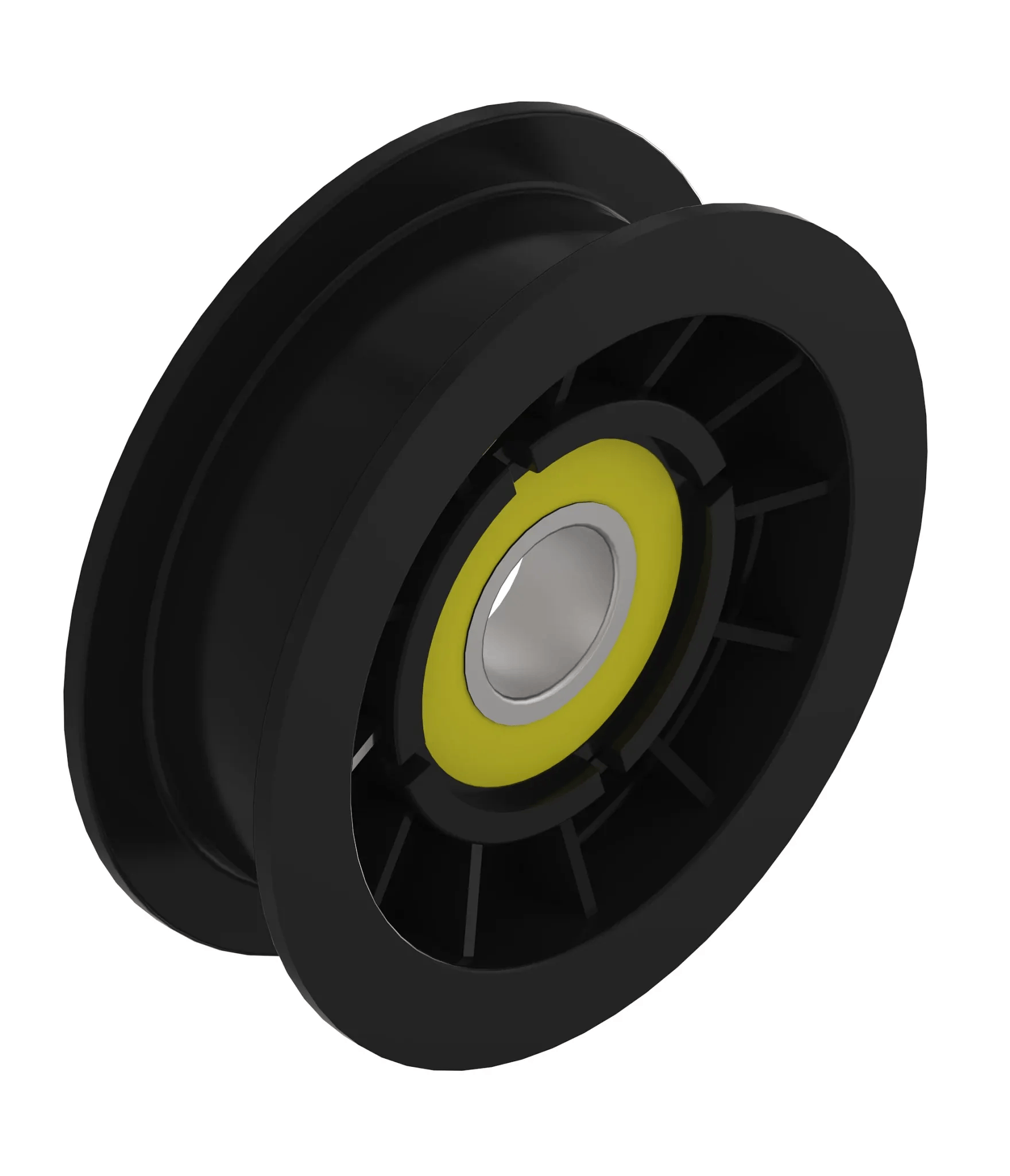 Black idler pulley with yellow bearing for John Deere Parts & Accessories collection under $50 and home improvement tools