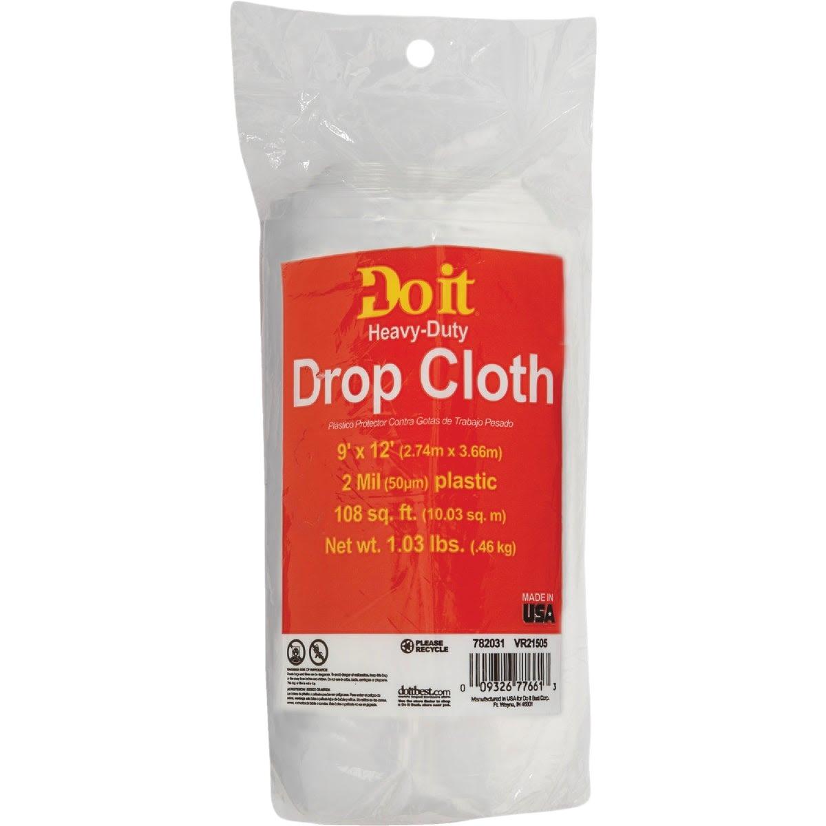 Roll of heavy-duty plastic drop cloth with red label for paint protection and home improvement use