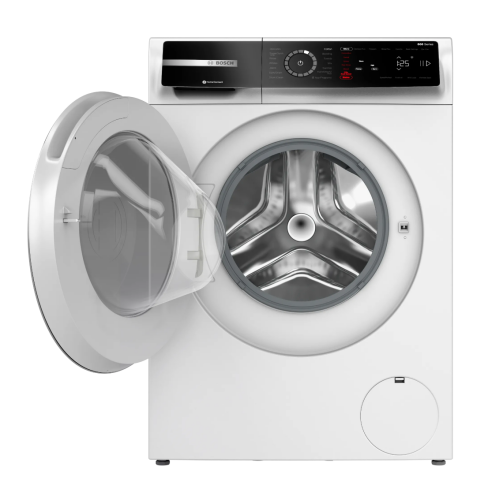 White Bosch compact front load washer with open door and digital controls in Washers and Appliances collections