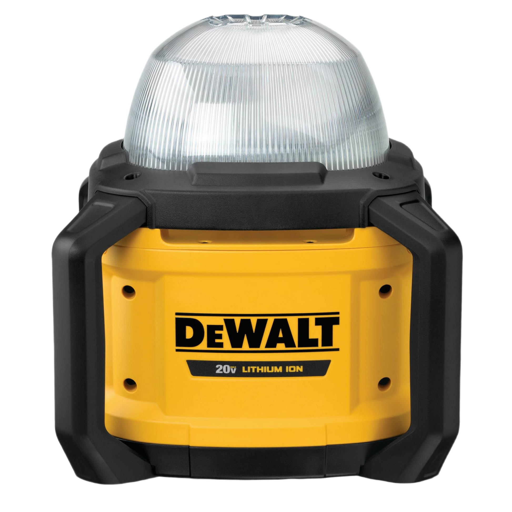 Compact yellow and black cordless work light with bright LED, ideal for home improvement and Dewalt tool collections