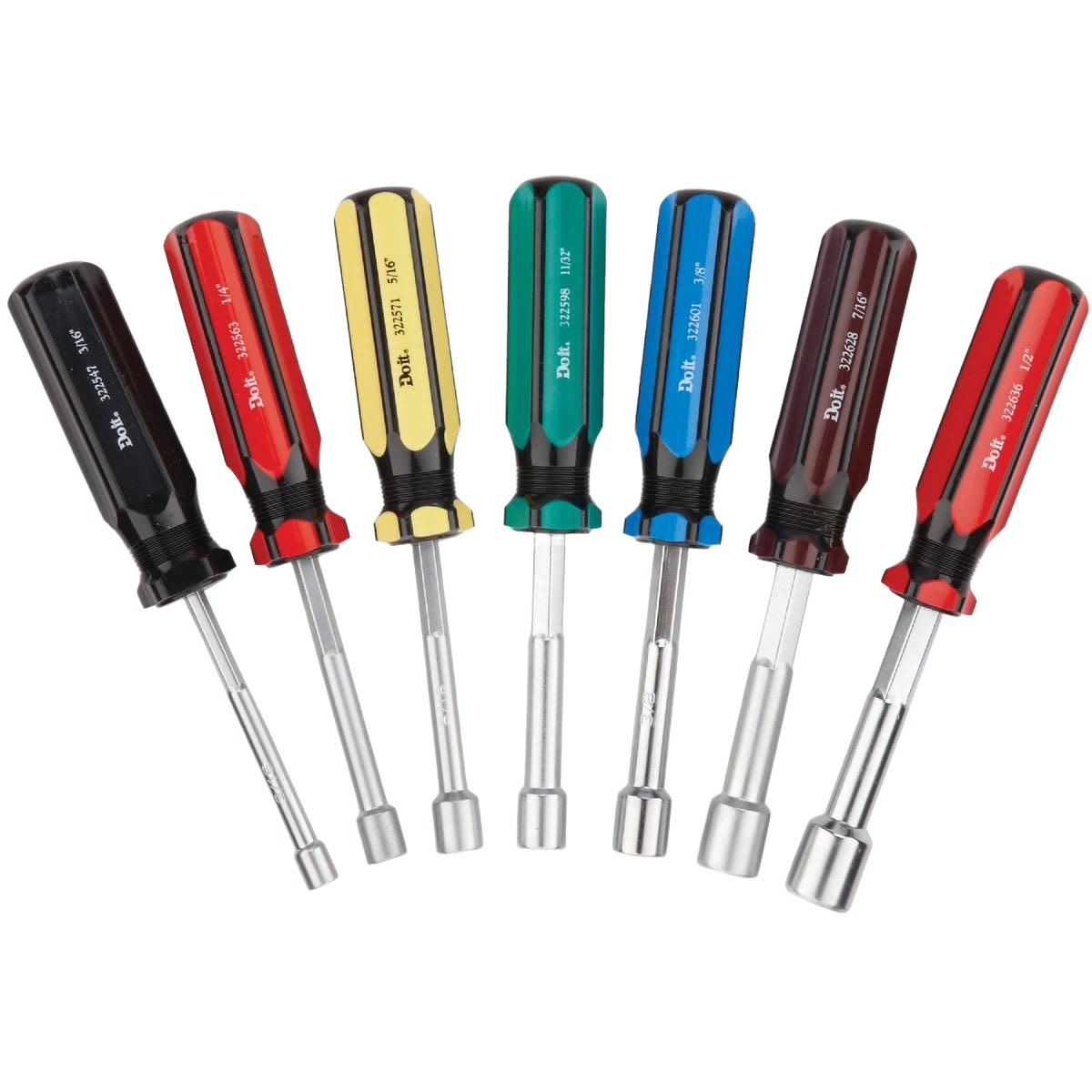 Set of seven solid shaft nut drivers with colored handles, suitable for power tools and home improvement projects under $50 collection
