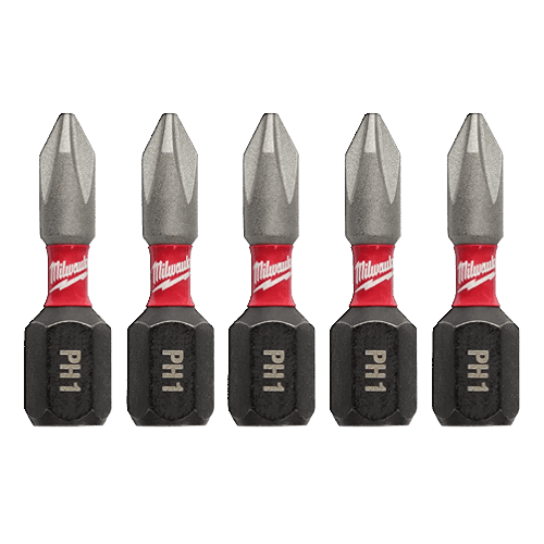 Set of five 1-inch PH1 impact-rated Phillips screwdriver bits for power tools in tool accessories and drill bits collections