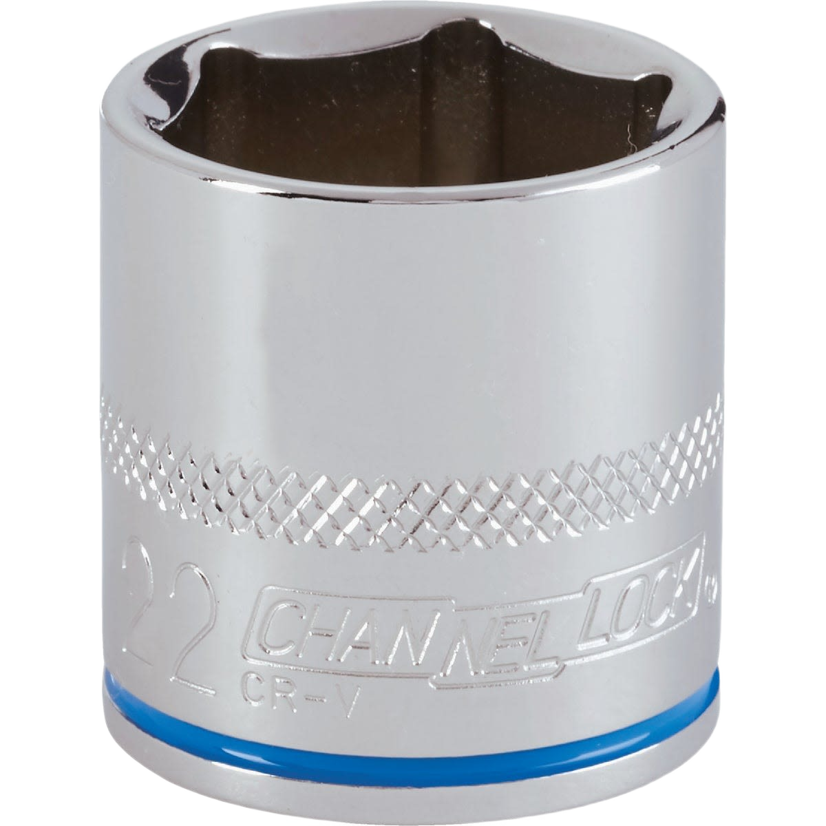 22mm shallow 6-point metric socket with textured grip ring for hand tool use in home improvement projects
