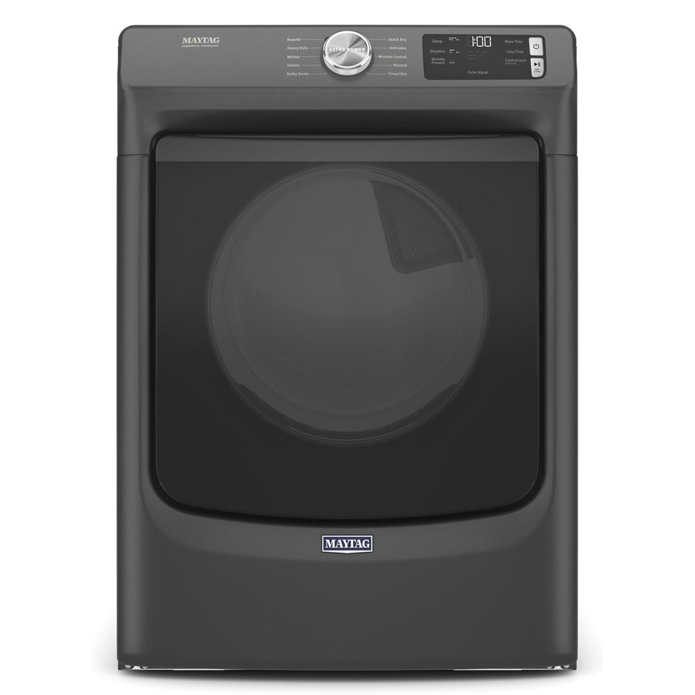 Matte black Maytag front load gas dryer with digital controls and large capacity drum from Dryers collection