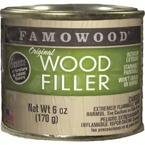 Metal can of mahogany wood filler for interior and exterior furniture repair in home improvement at Hartville Hardware