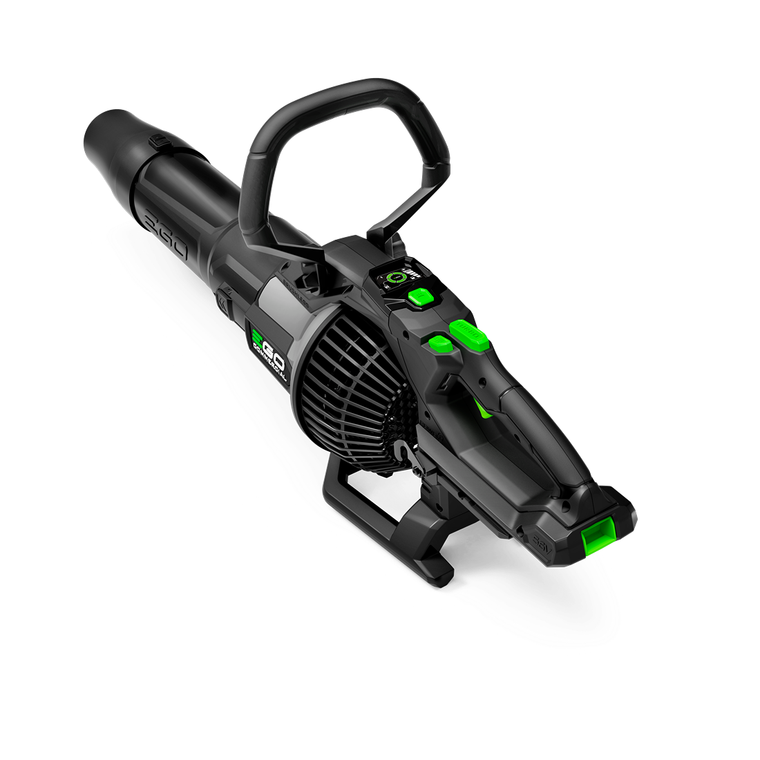 Black cordless handheld leaf blower with ergonomic handle and green control buttons for tools and home improvement tasks