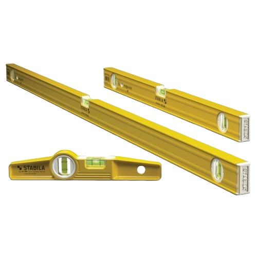 Set of yellow magnetic levels in various sizes for accurate measurements in woodworking and home improvement tools collections