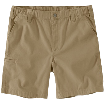 Dark khaki relaxed fit canvas work shorts with belt loops and multiple pockets for durable everyday use