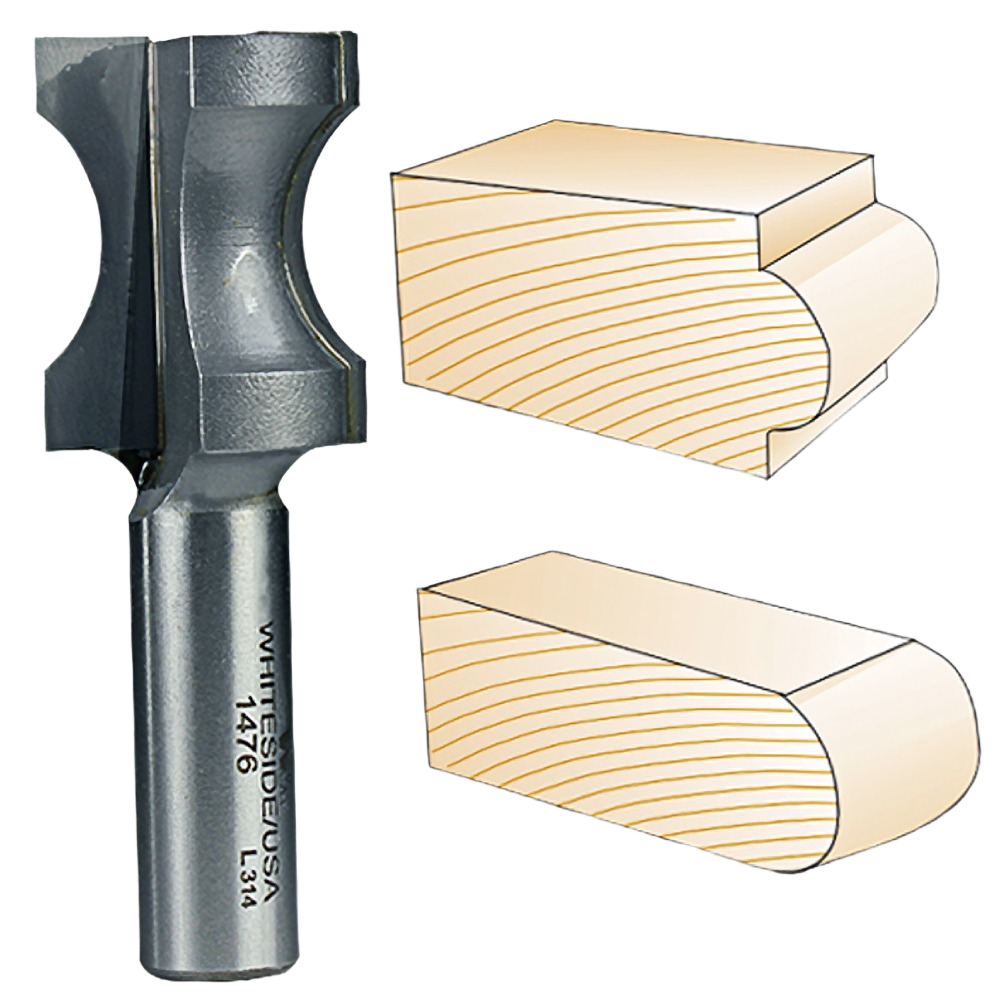 Router bit with oval edge profile creating smooth rounded and half-bull nose woodwork details in tool accessories collection