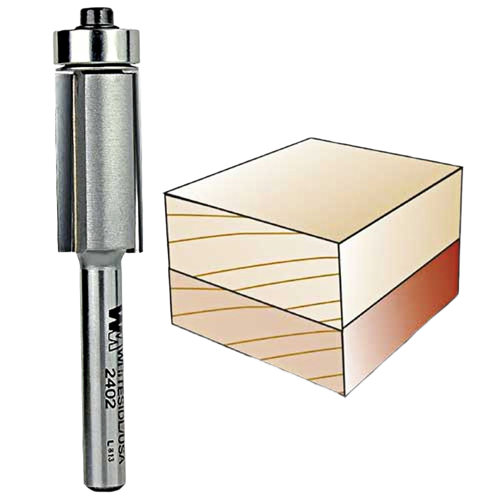 Flush trim router bit with carbide cutting edge for precise woodworking in tool accessories and power tool collections
