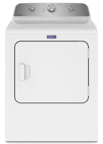 White front load electric dryer with rotary dial controls for drying clothes in washers and dryers collection