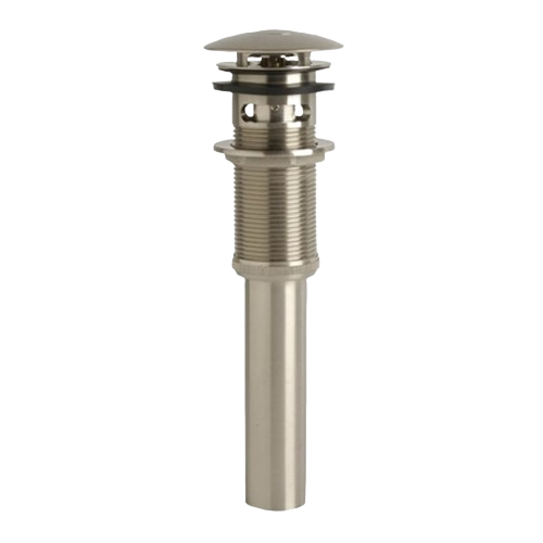 Brushed nickel push-button sink drain designed for sinks with overflow in Plumbing Parts & Repair collections under 100